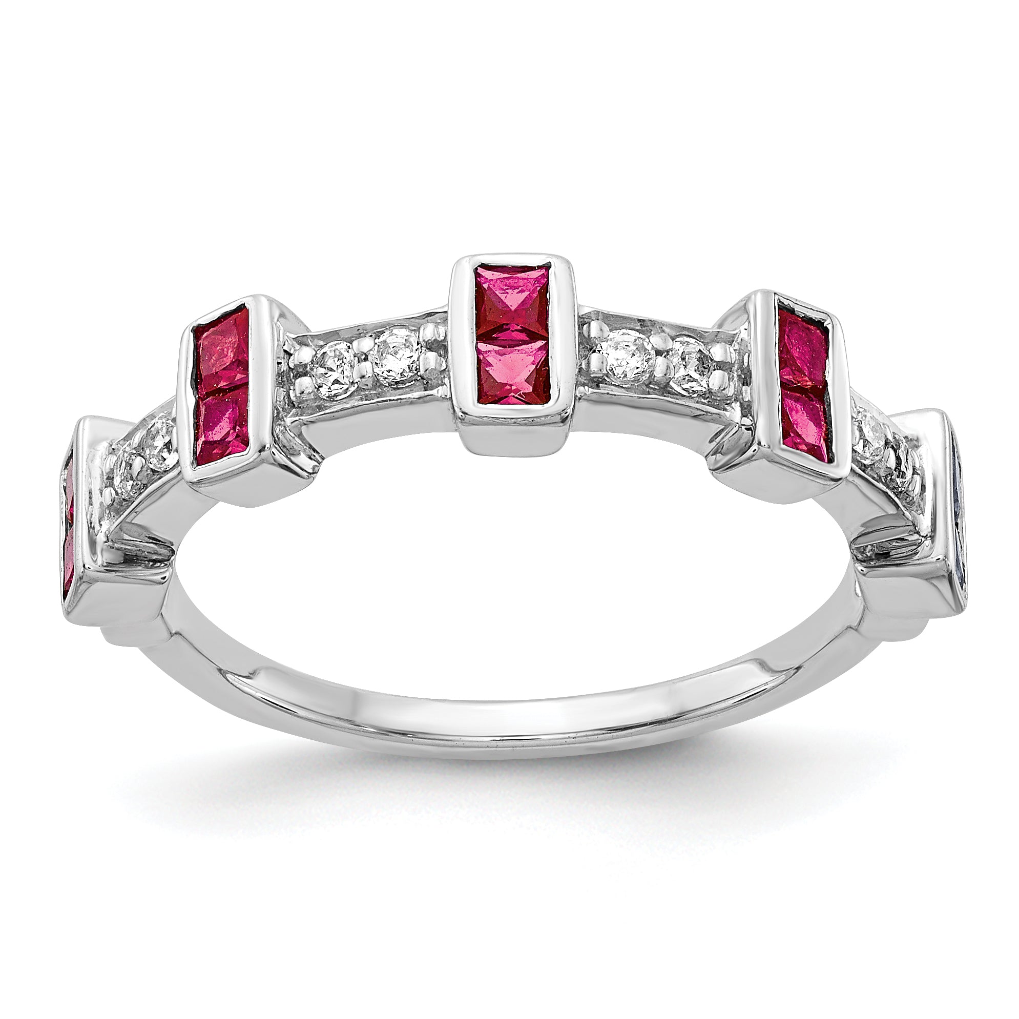 14k White Gold Fancy Diamond and Ruby Ring