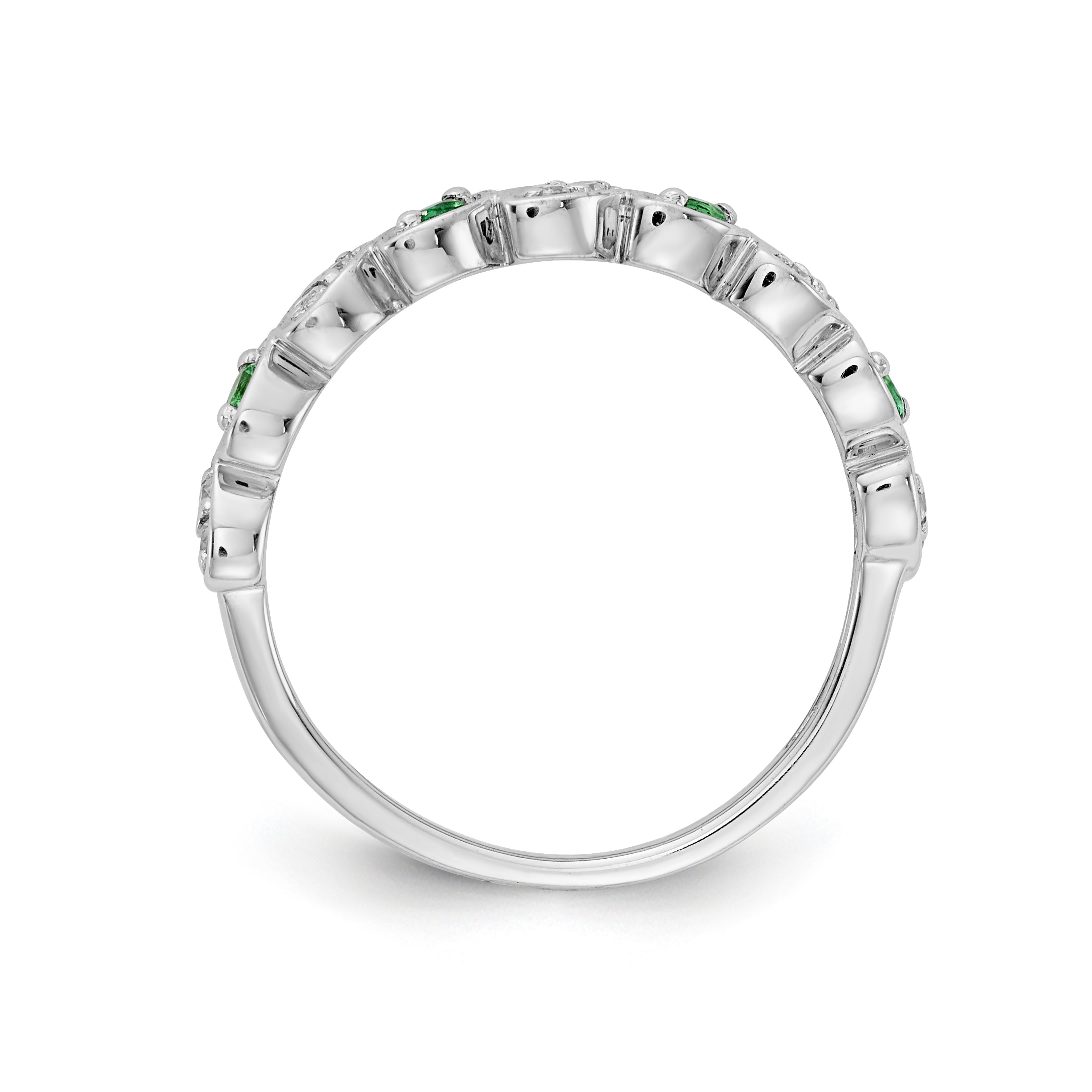 14k White Gold Fancy Diamond and Emerald Ring