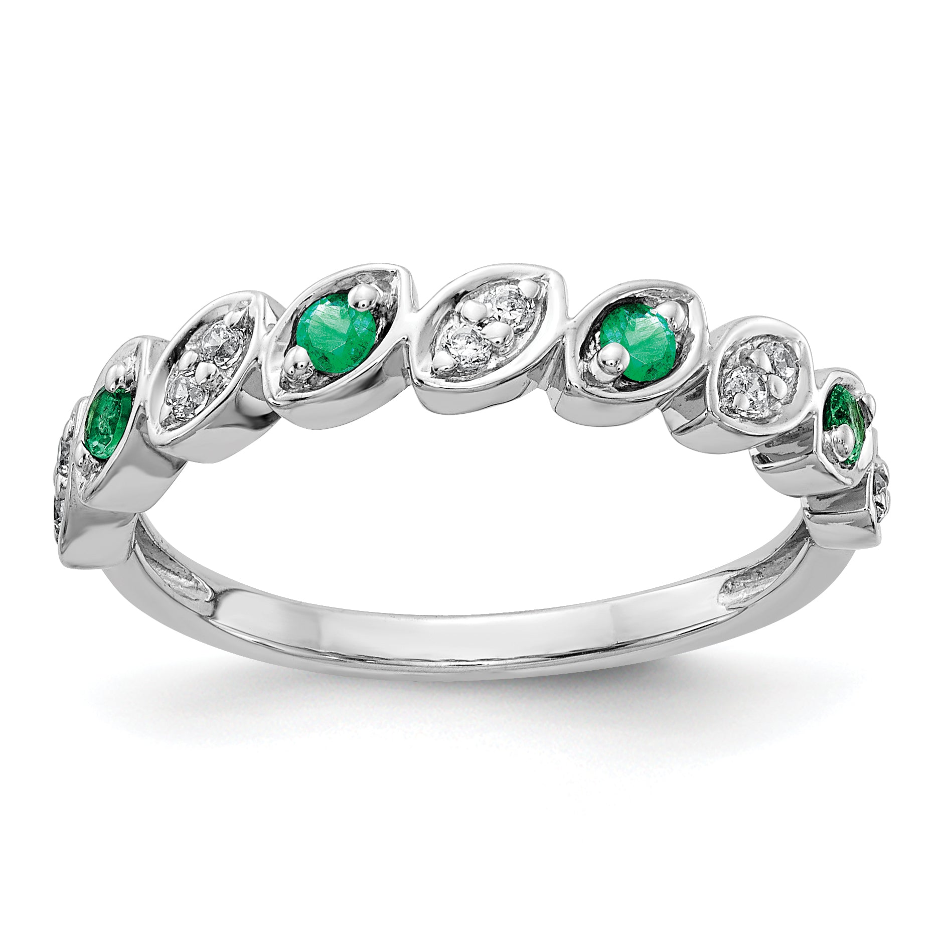 14k White Gold Fancy Diamond and Emerald Ring