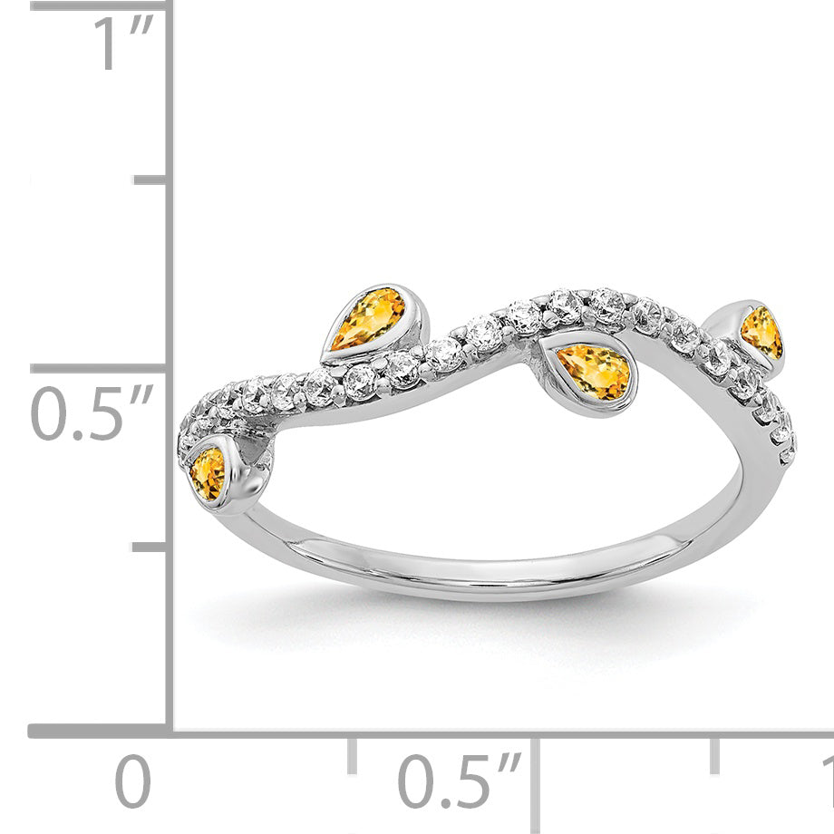 14k White Gold Diamond and Pear Citrine Curved Ring