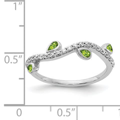 14k White Gold Diamond and Pear Peridot Curved Ring