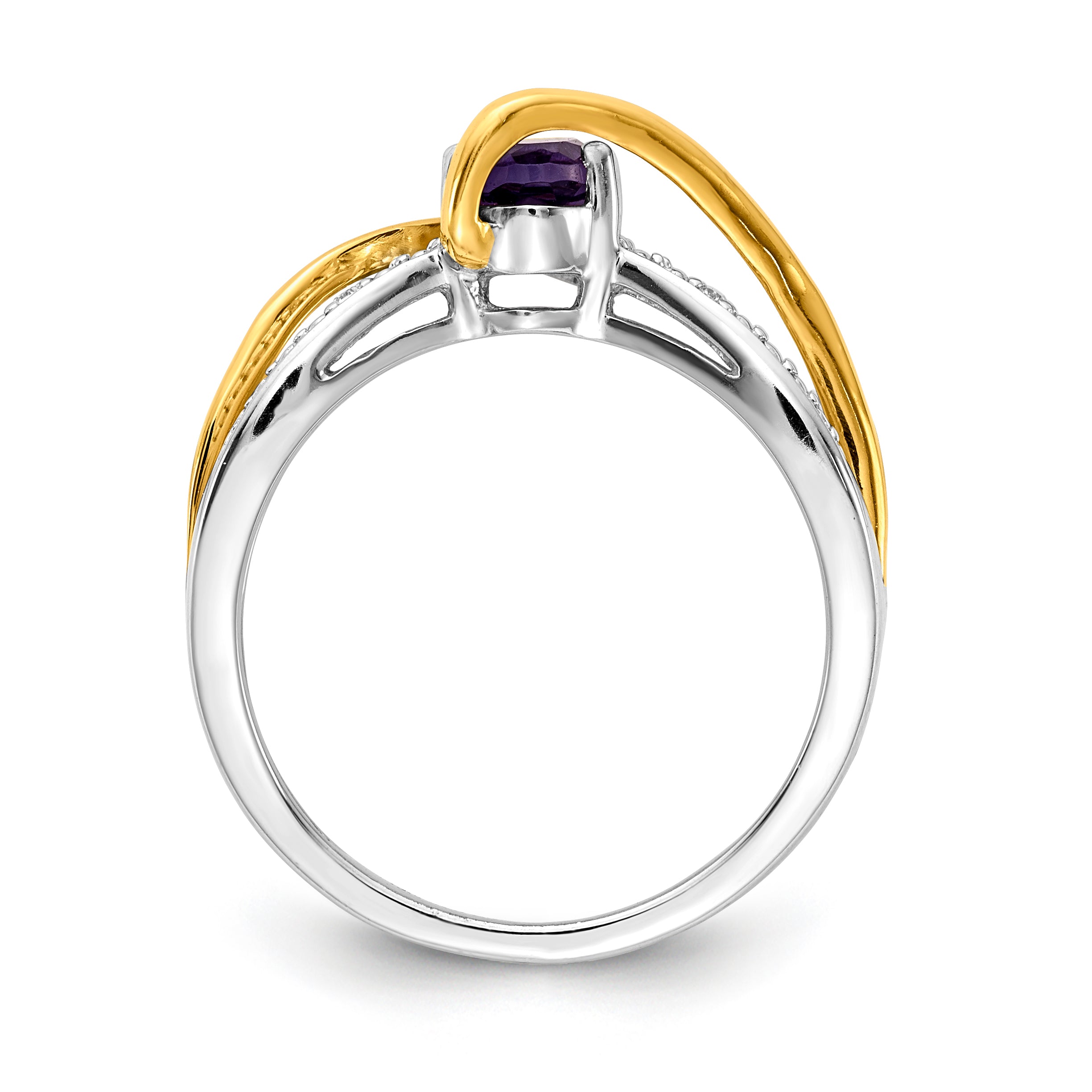 14k Two-tone Diamond and Oval Amethyst Twist Ring