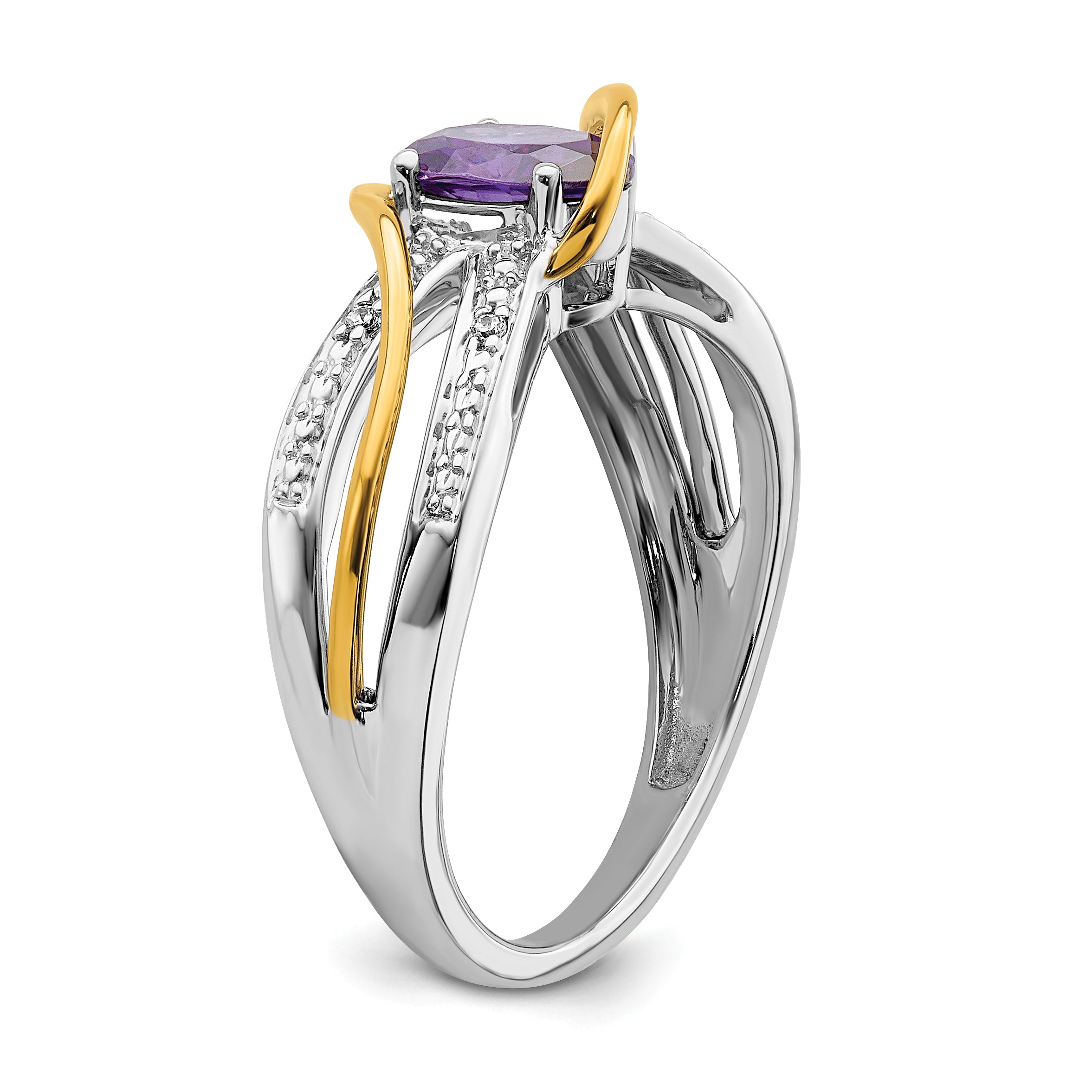 14k Two-tone Diamond and Oval Amethyst Twist Ring