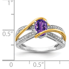 14k Two-tone Diamond and Oval Amethyst Twist Ring