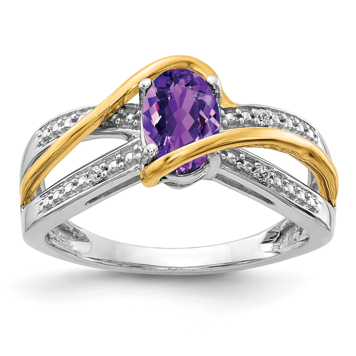 14k Two-tone Diamond and Oval Amethyst Twist Ring