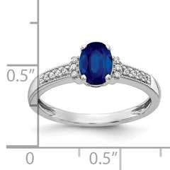 10k White Gold Diamond and Oval Sapphire Ring