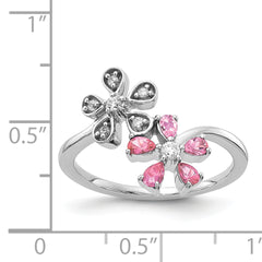 14k White Gold Diamond and Pink Tourmaline Flower Ring