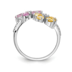 14k White Gold Diamond and Citrine/Pink Tourmaline Flower Ring