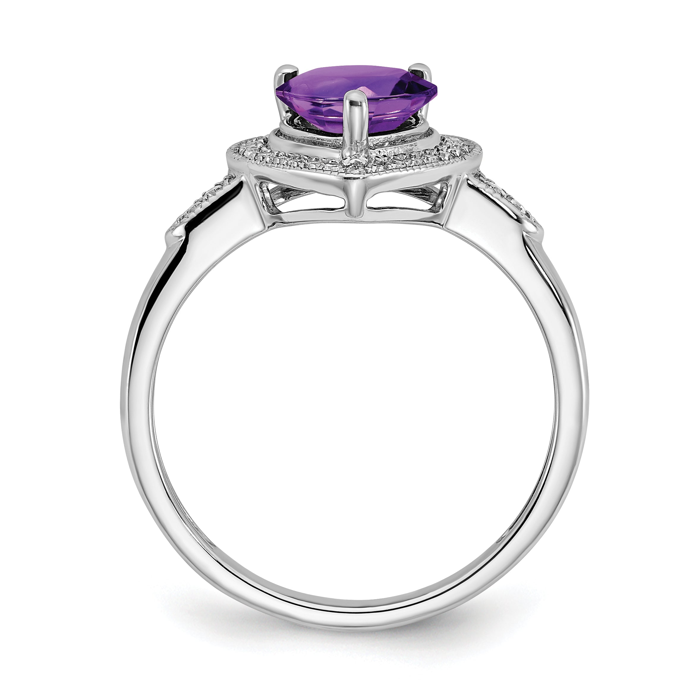 14k White Gold Heart Amethyst and Diamond Halo Ring