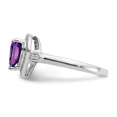 14k White Gold Heart Amethyst and Diamond Halo Ring