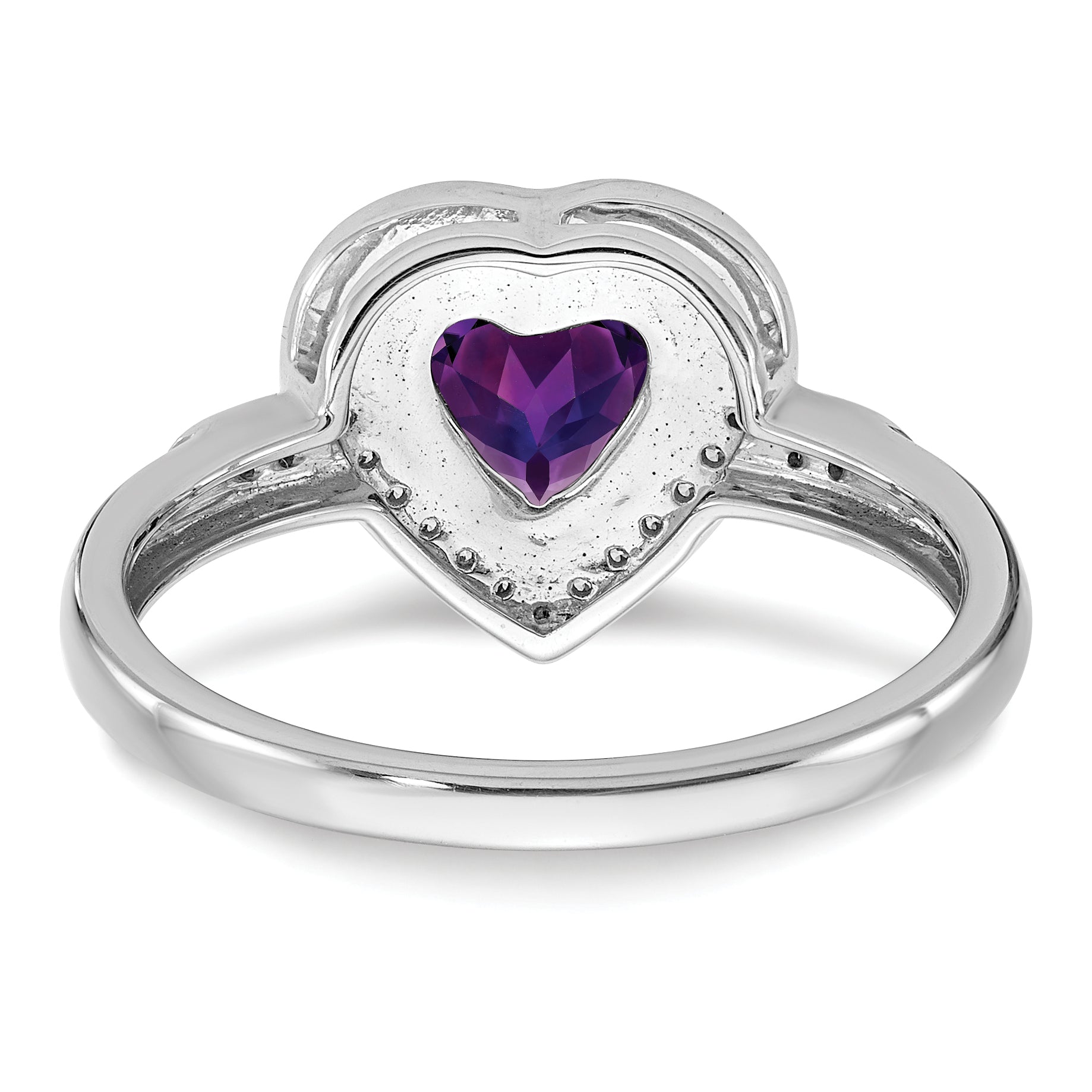 14k White Gold Heart Amethyst and Diamond Halo Ring