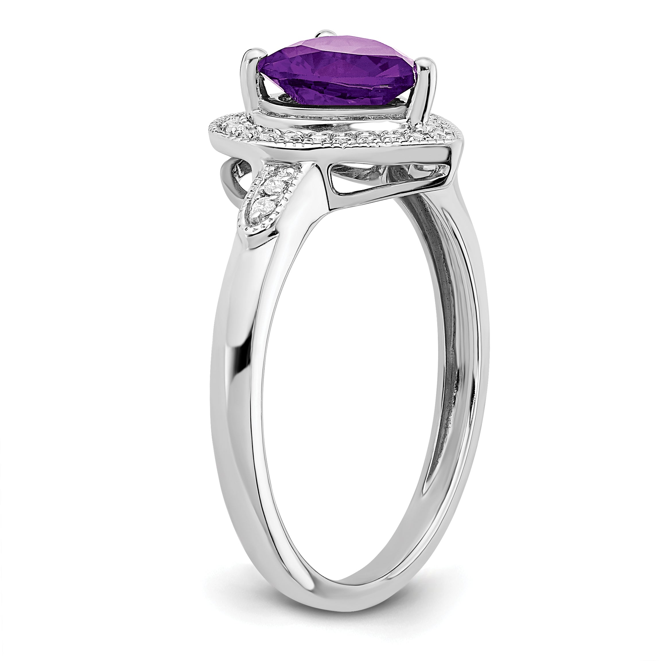 14k White Gold Heart Amethyst and Diamond Halo Ring