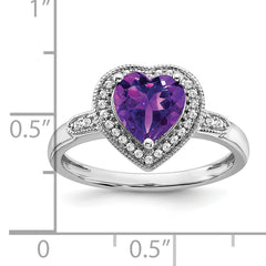 14k White Gold Heart Amethyst and Diamond Halo Ring