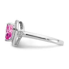 14k White Gold Heart Created Pink Sapphire and Diamond Halo Ring