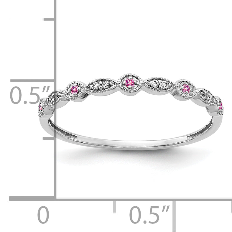 10K White Gold Diamond and Pink Sapphire Fancy Band