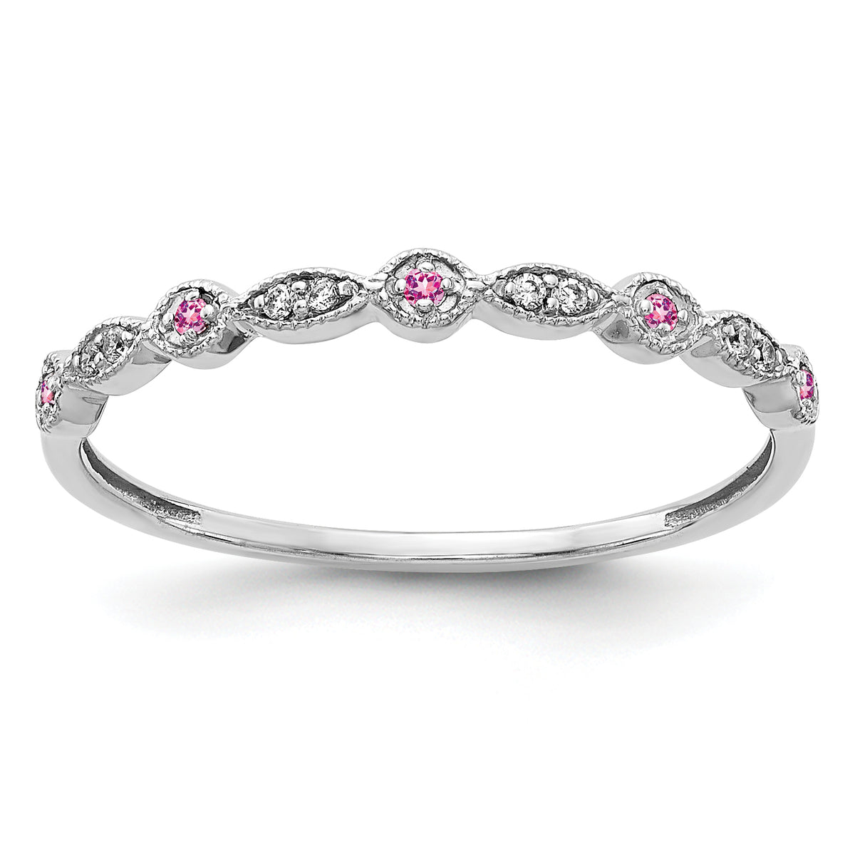 10K White Gold Diamond and Pink Sapphire Fancy Band