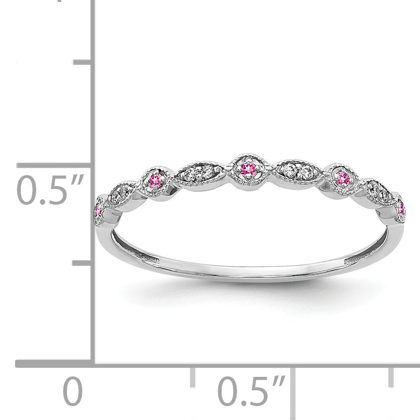 14k White Gold Diamond and Pink Sapphire Fancy Band