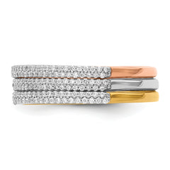 14k Tri-color Diamond Trio Stackable Rings