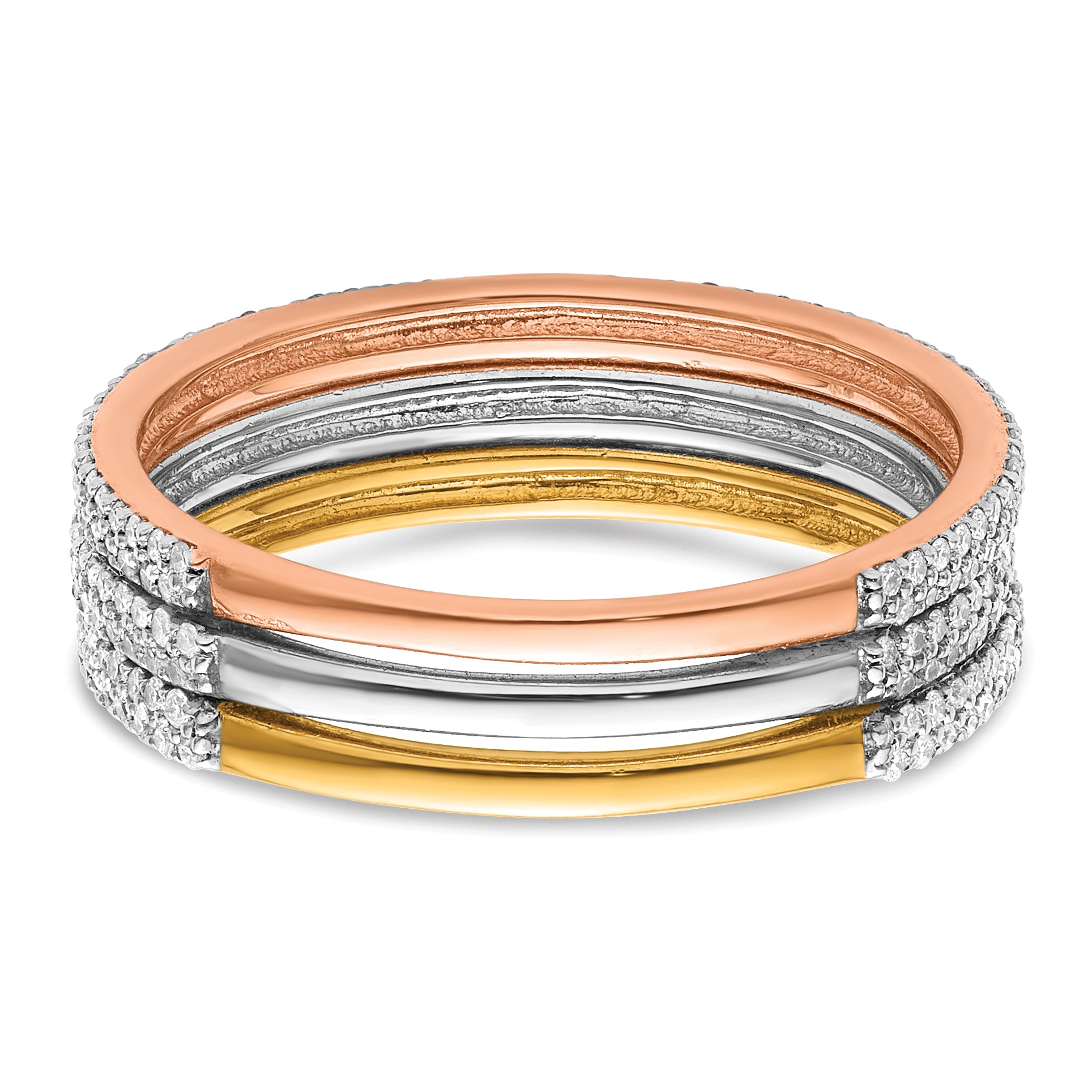 14k Tri-color Diamond Trio Stackable Rings