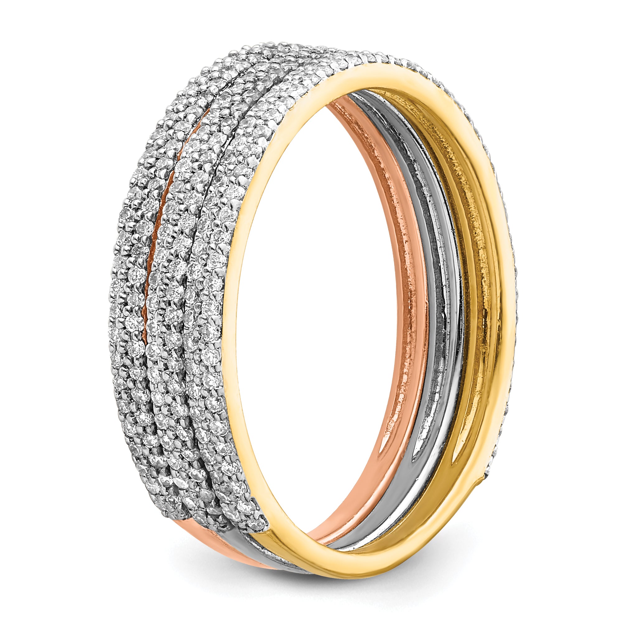 14k Tri-color Diamond Trio Stackable Rings