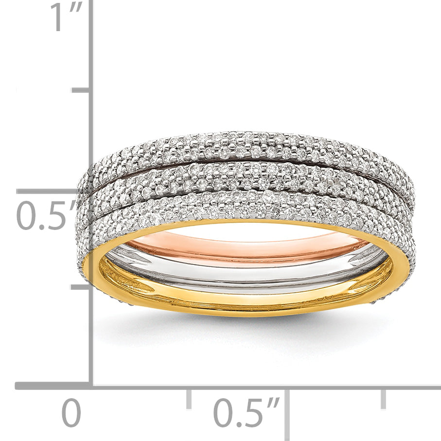 14k Tri-color Diamond Trio Stackable Rings