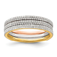 14k Tri-color Diamond Trio Stackable Rings