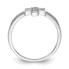 14k White Gold Polished Diamond Cross Ring