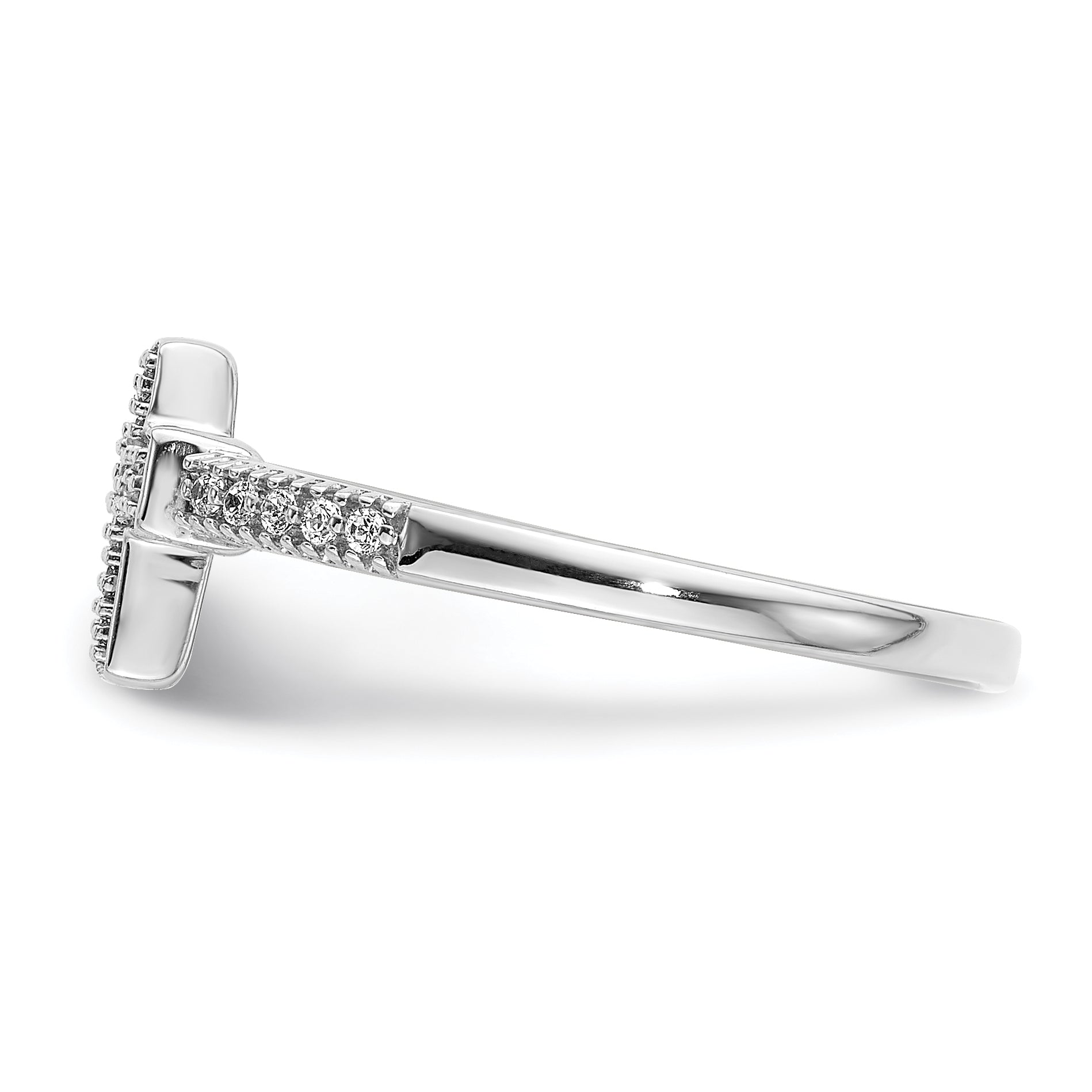 14k White Gold Polished Diamond Cross Ring