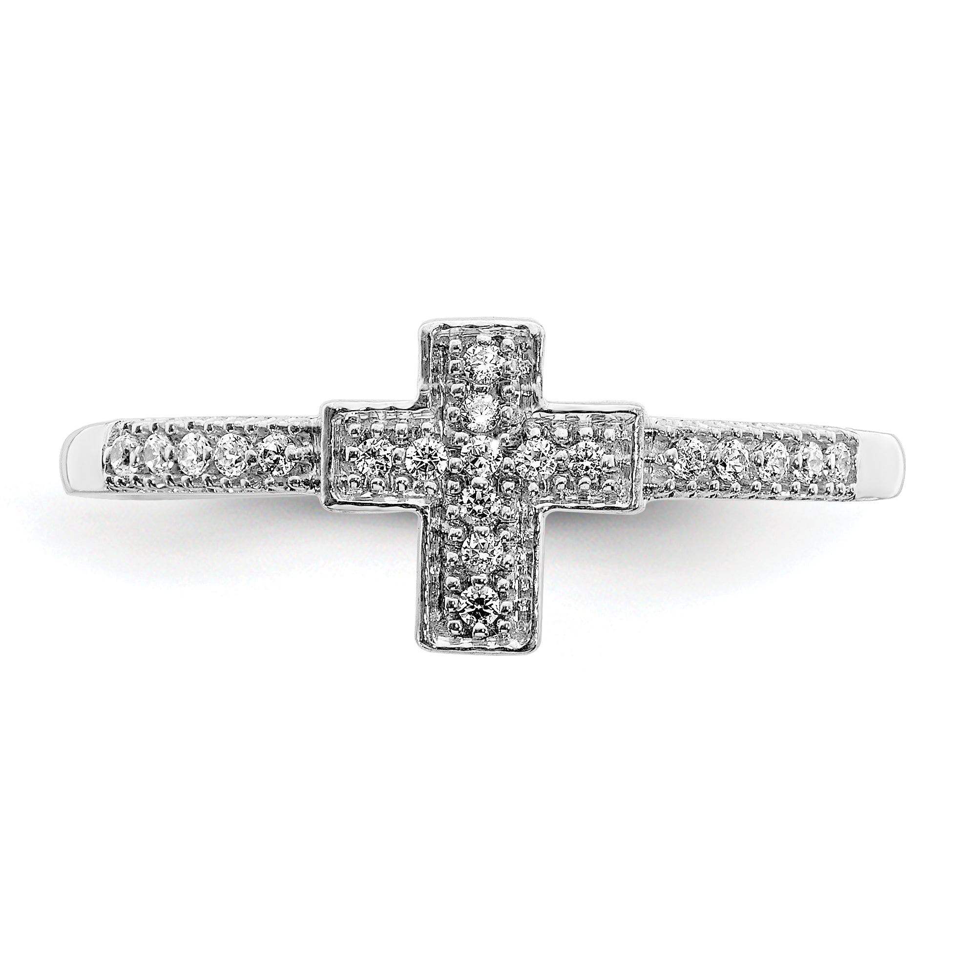 14k White Gold Polished Diamond Cross Ring