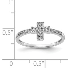 14k White Gold Polished Diamond Cross Ring