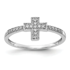 14k White Gold Polished Diamond Cross Ring