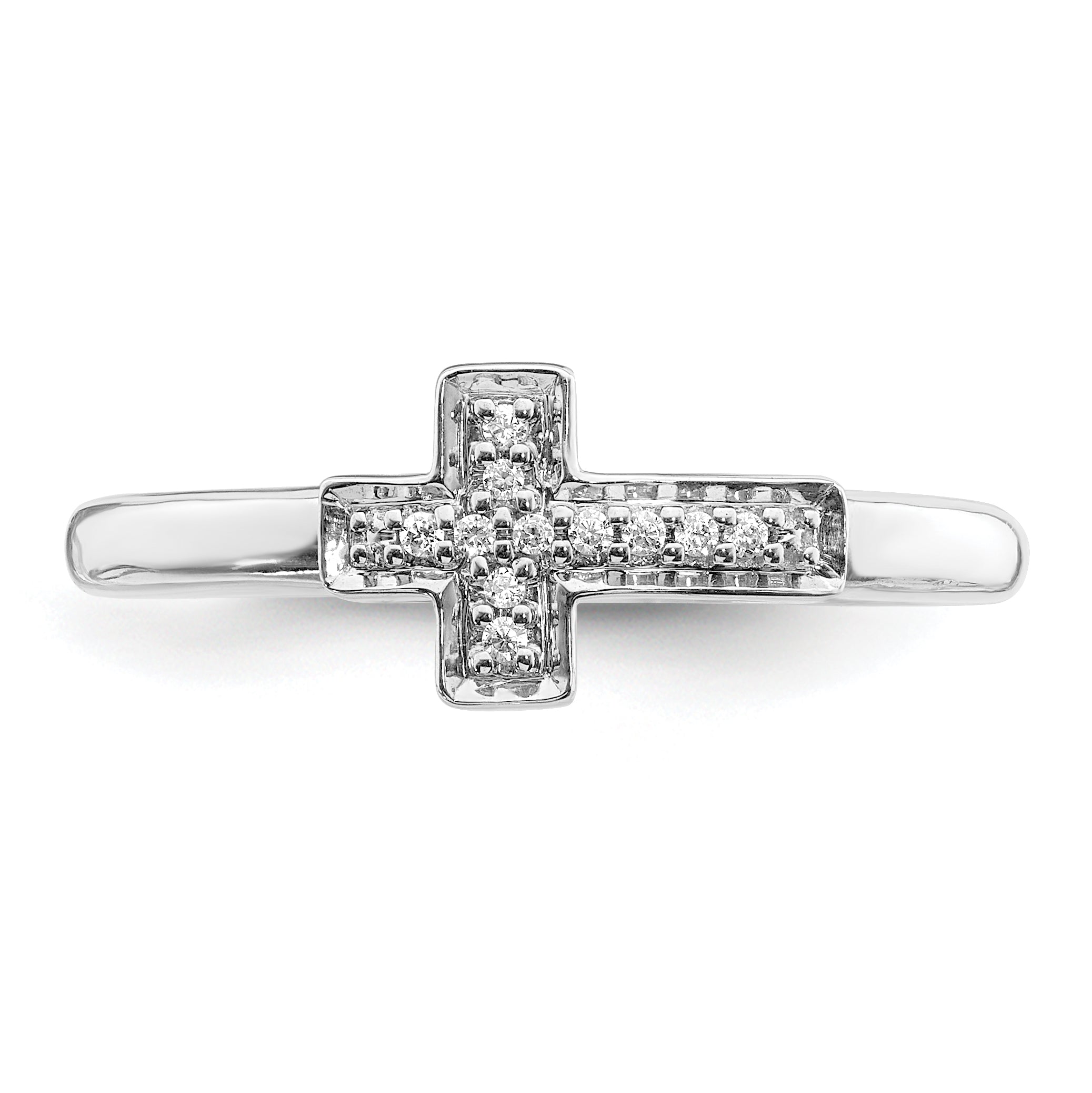 14k White Gold Diamond Cross Ring