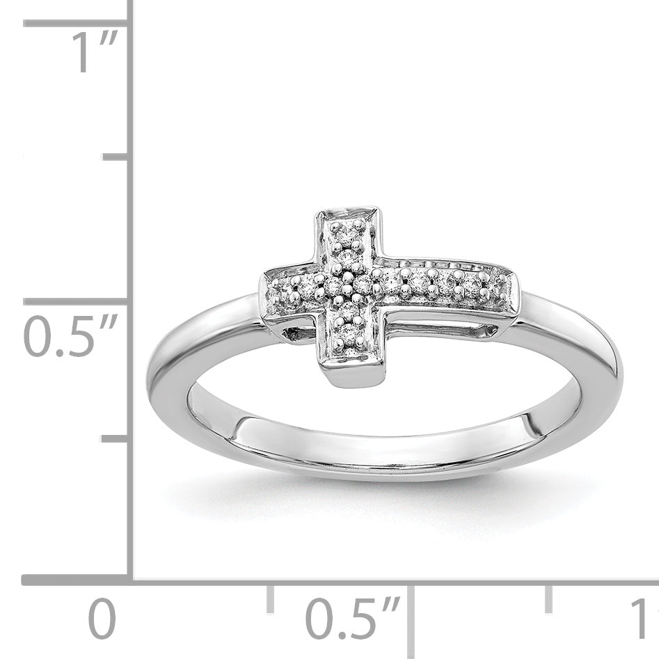 14k White Gold Diamond Cross Ring