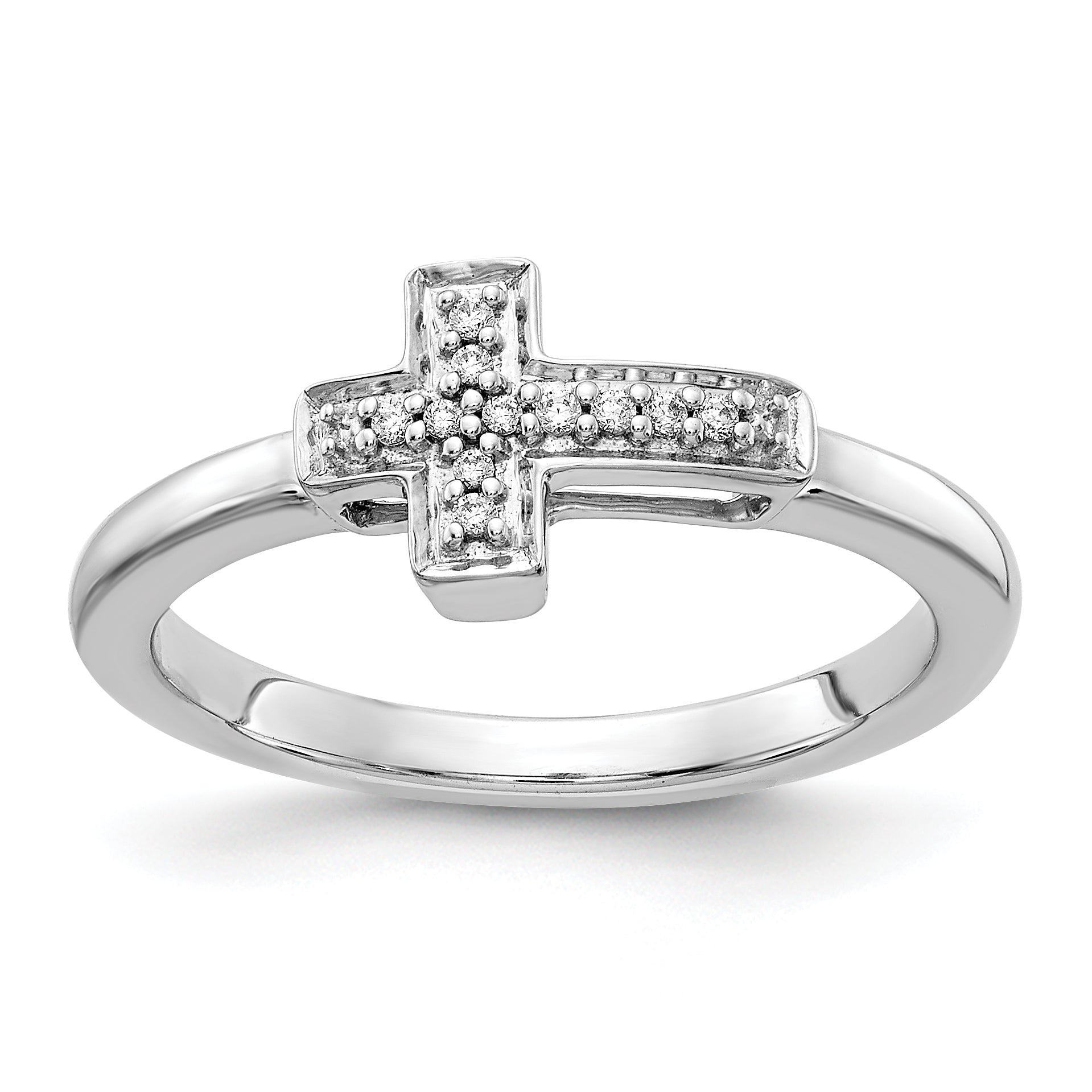 14k White Gold Diamond Cross Ring