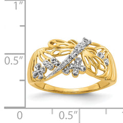 14k Rhodium Diamond Dragonfly Ring