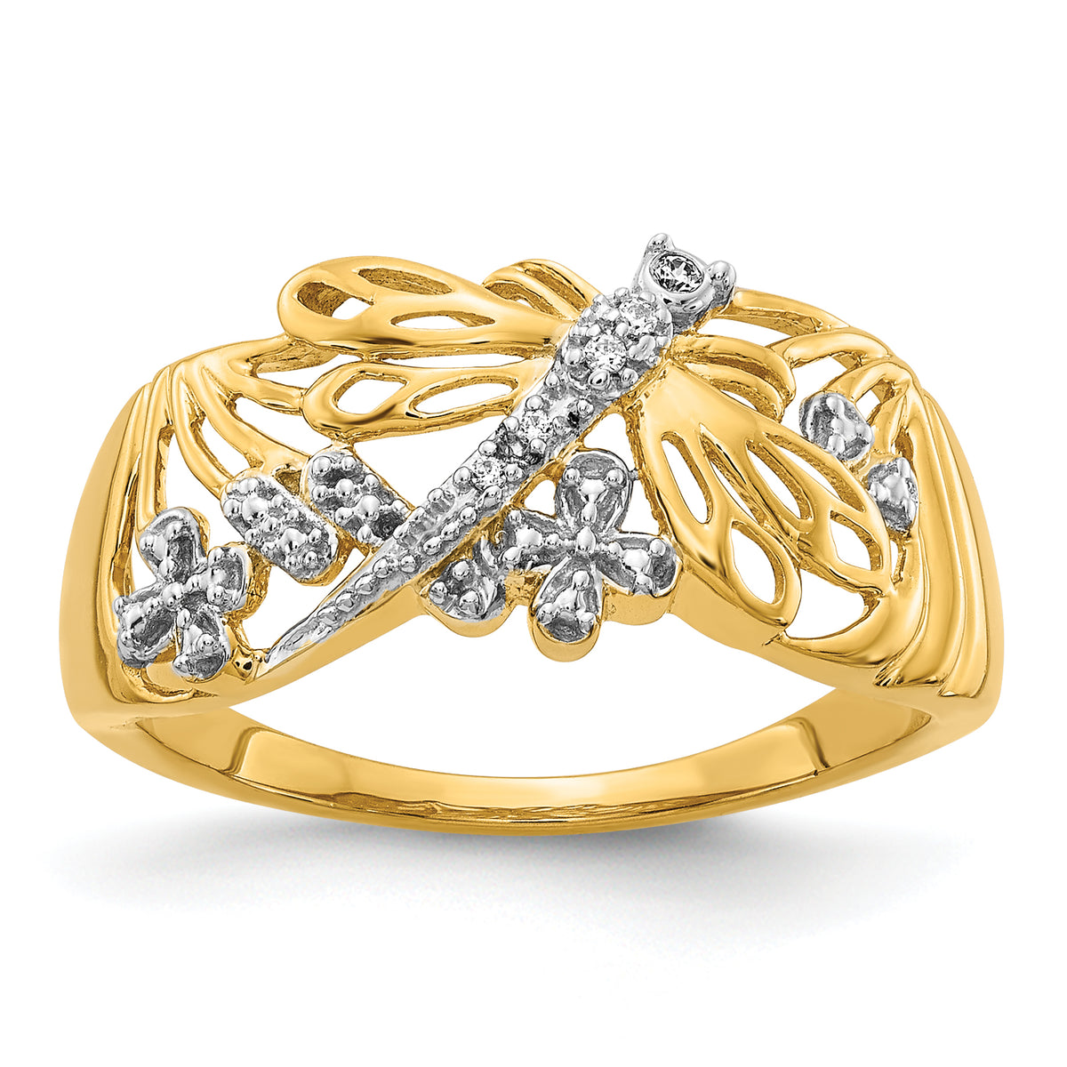 14k Rhodium Diamond Dragonfly Ring