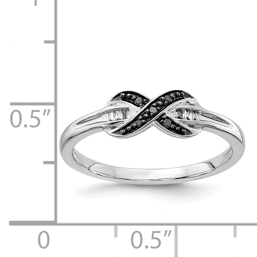 14k White Gold Black and White Diamond X-Ring