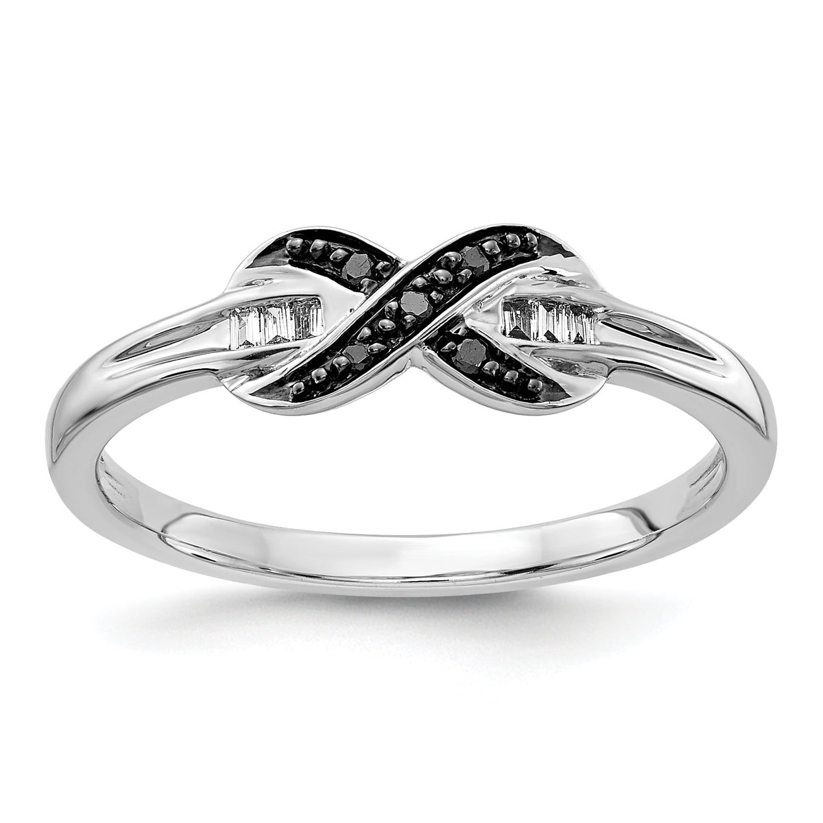 14k White Gold Black and White Diamond X-Ring