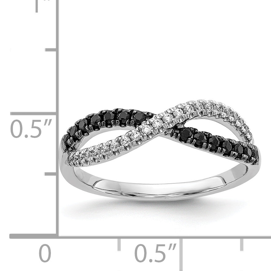 14k White Gold Black and White Diamond Twisted Ring