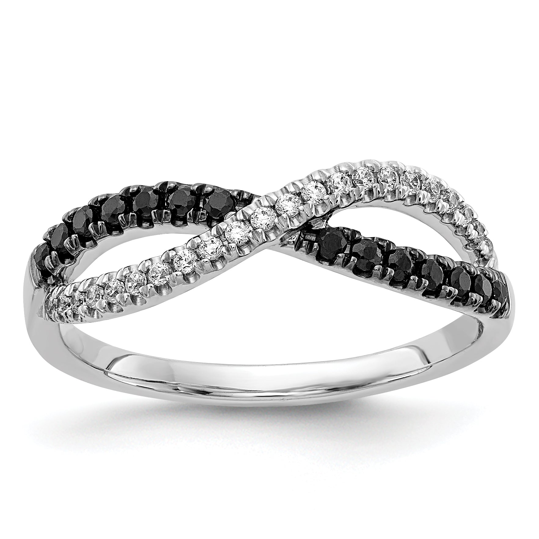 14k White Gold Black and White Diamond Twisted Ring