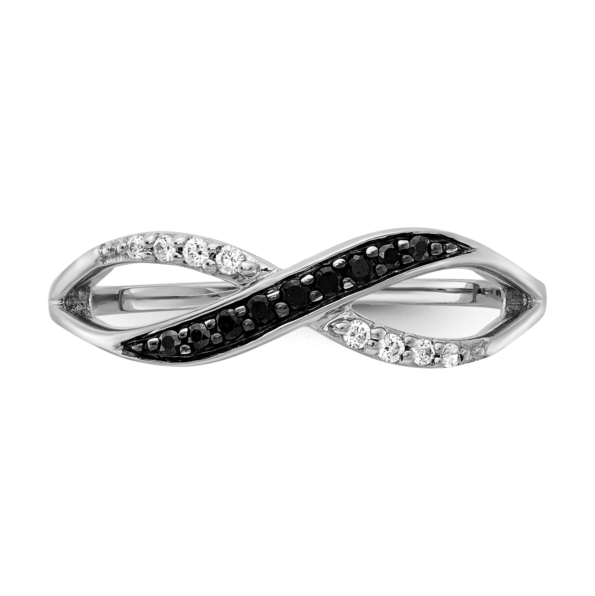 14k White Gold With Black and White Diamond Crisscross Ring