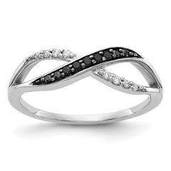 14k White Gold With Black and White Diamond Crisscross Ring