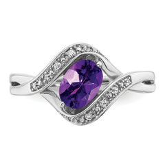 14k White Gold Oval Amethyst and Diamond Ring