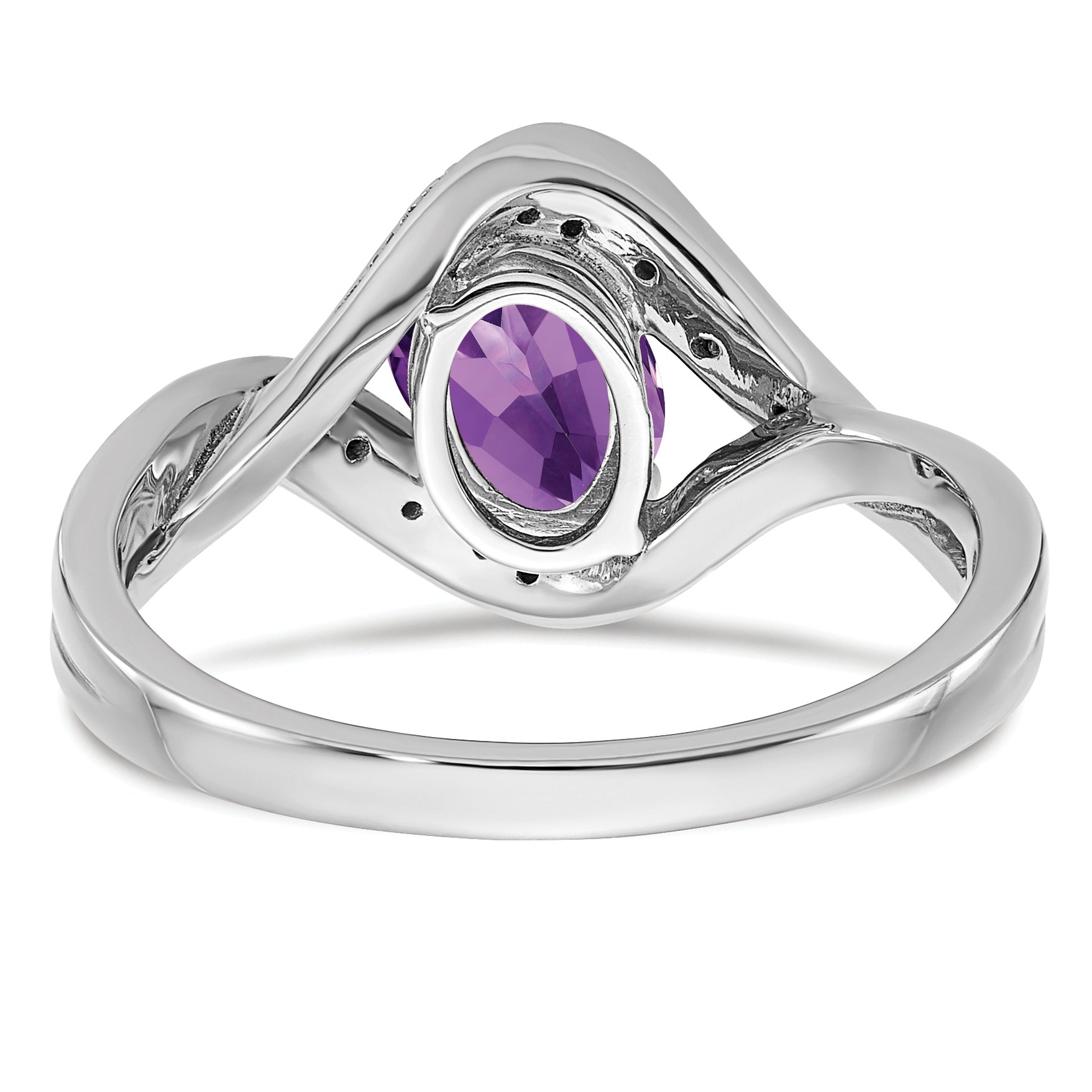 14k White Gold Oval Amethyst and Diamond Ring