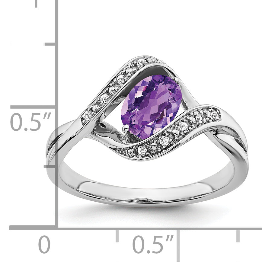 14k White Gold Oval Amethyst and Diamond Ring