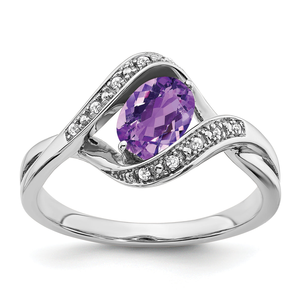 14k White Gold Oval Amethyst and Diamond Ring