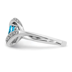 14k White Gold Oval Blue Topaz and Diamond Ring