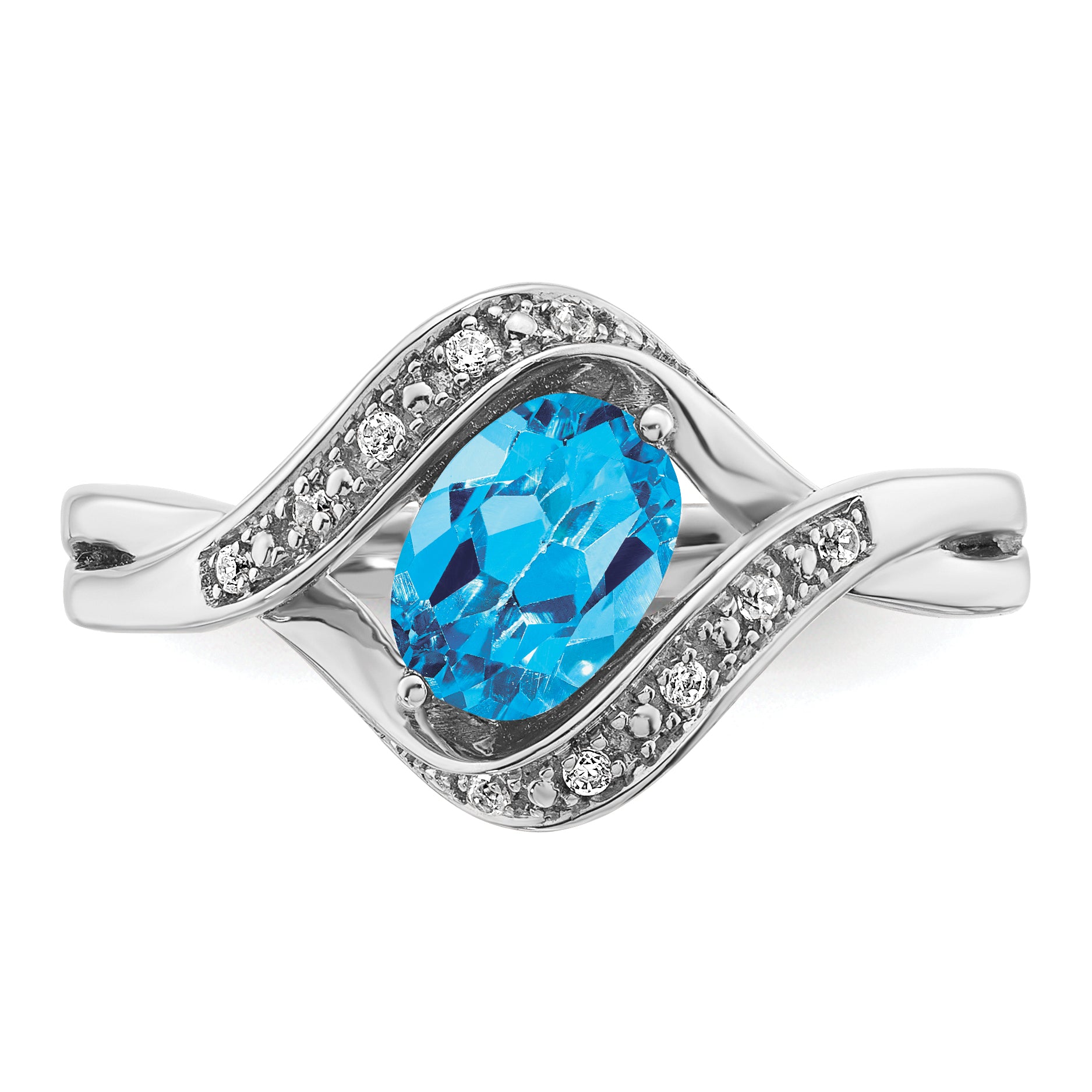 14k White Gold Oval Blue Topaz and Diamond Ring