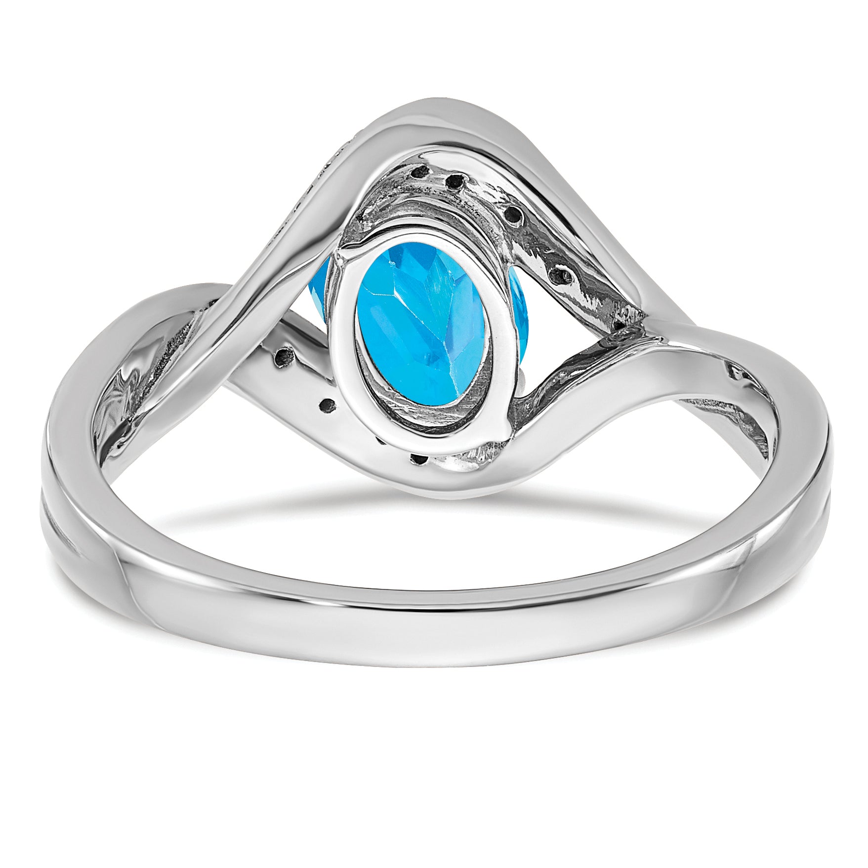 14k White Gold Oval Blue Topaz and Diamond Ring