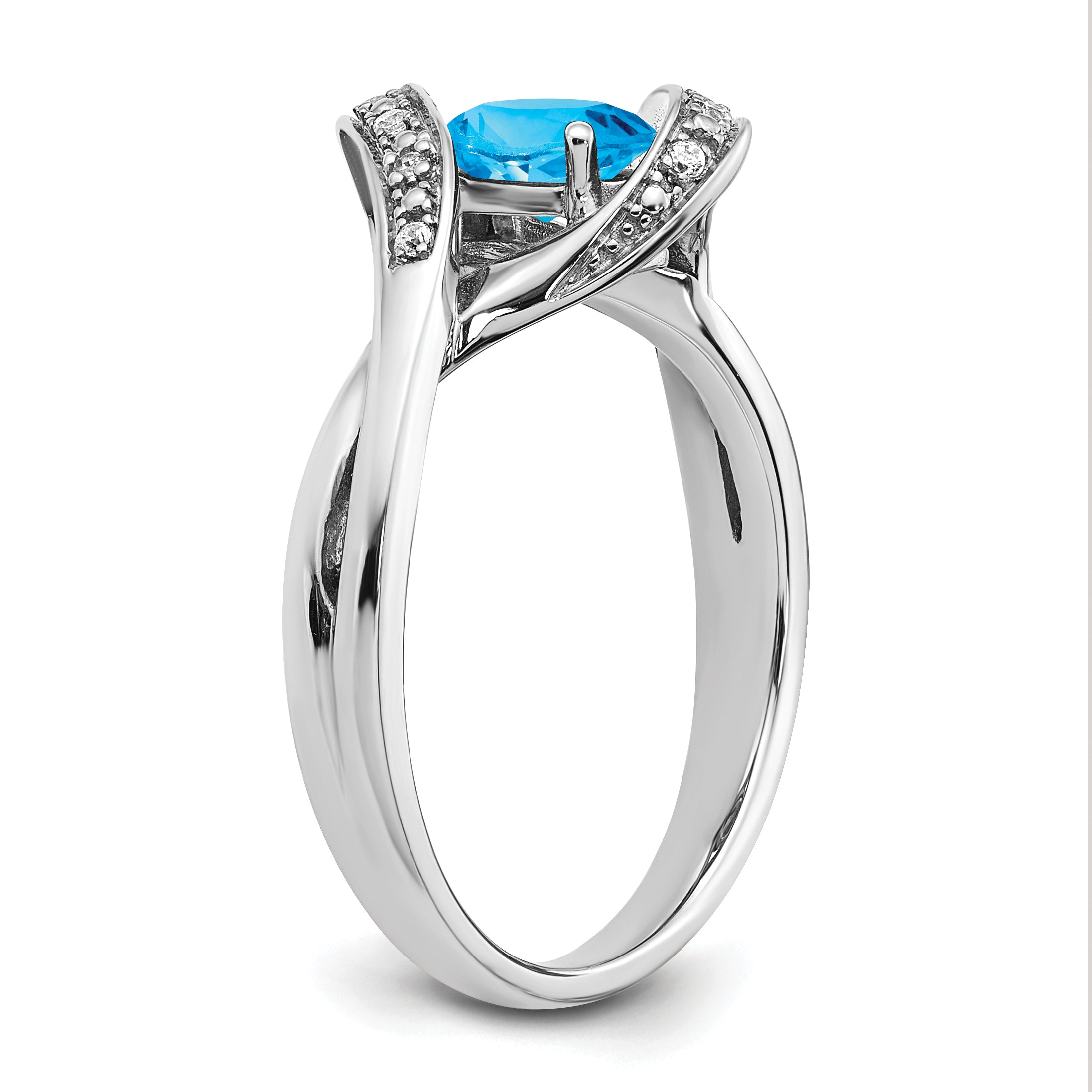 14k White Gold Oval Blue Topaz and Diamond Ring